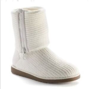 SO Sparkle Ivory Knit Boots Size 9 NIB - Fold Over Zipper Sweater Booties